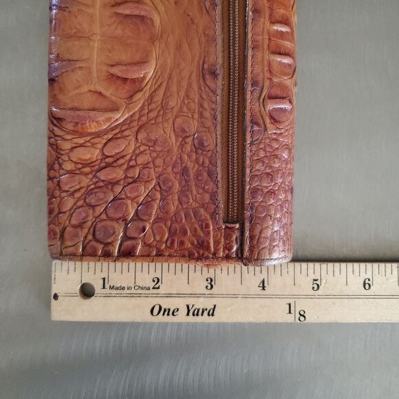 Brahmin Pecan Brown Leather Alligator Croc Embossed Bifold Wallet Zip Pockets - Picture 12 of 13
